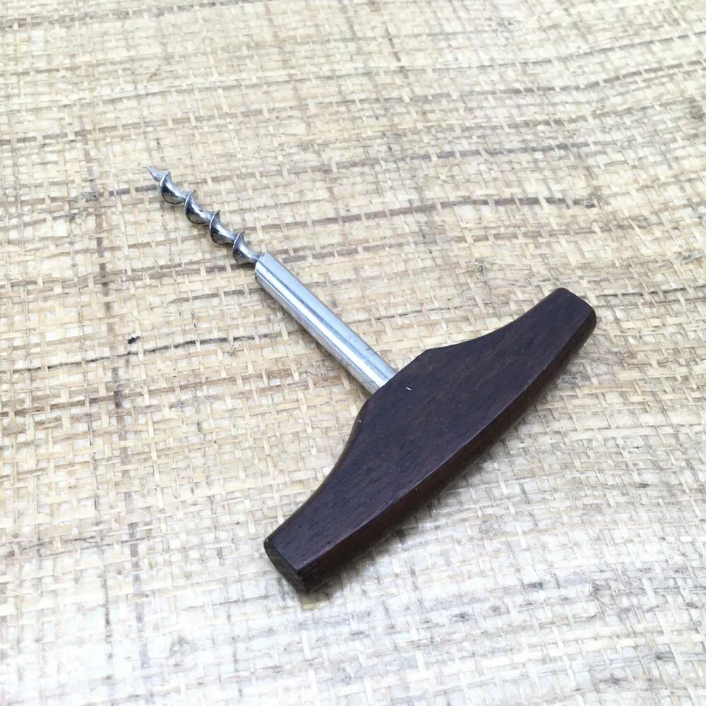 Vintage MCM Wood Teak ? Handle Cork Screw Barware 4.25” READ